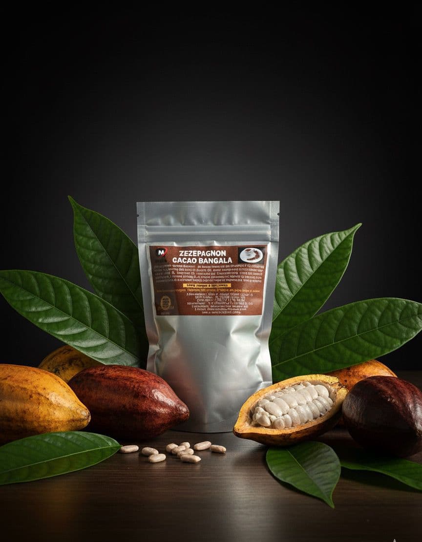 Cacao Bangala Zezepagnon, cabosse et feuilles